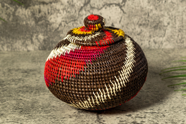 Wild Rainbow Swirl Woven Basket With Top