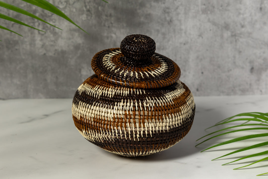 Brown And White Spiral Woven Basket
