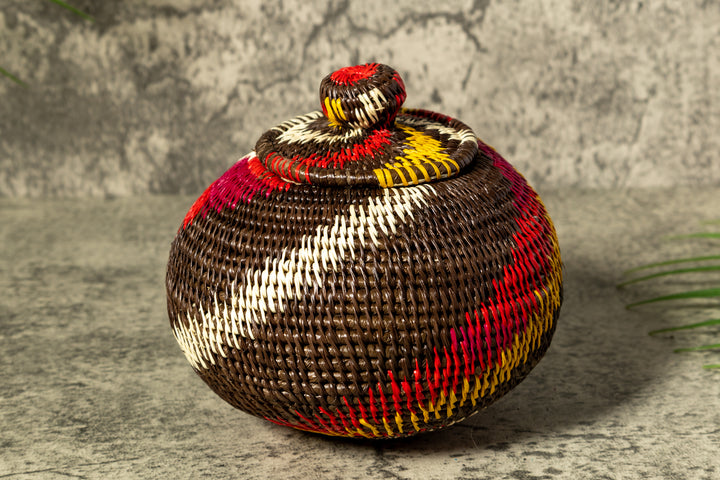 Wild Rainbow Swirl Woven Basket With Top