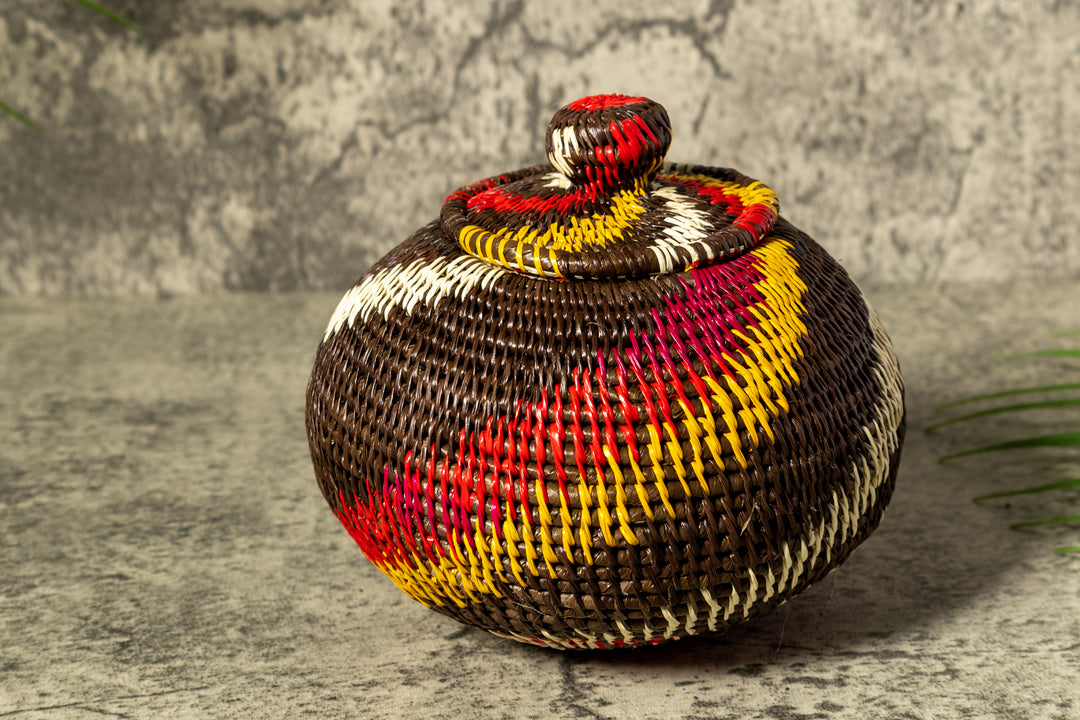 Wild Rainbow Swirl Woven Basket With Top