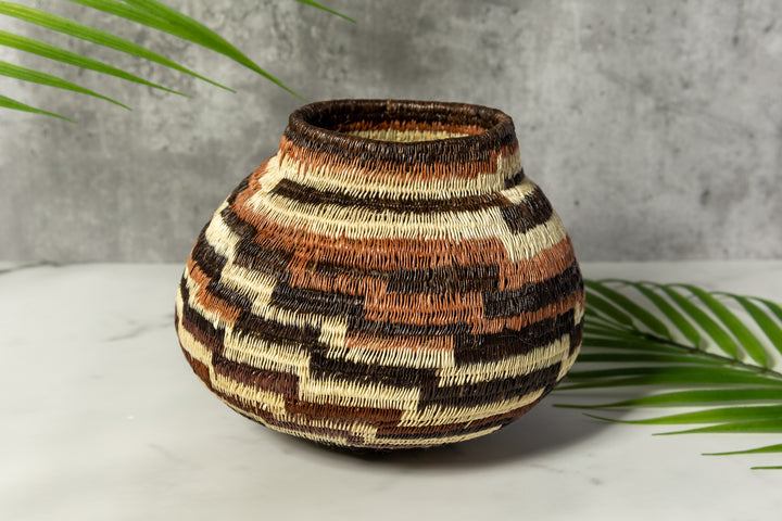ZigZag Brown And White Woven Basket
