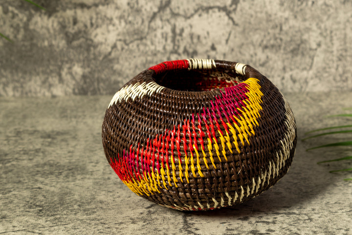 Wild Rainbow Swirl Woven Basket With Top