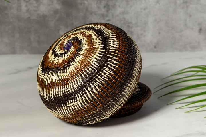 Brown And White Spiral Woven Basket