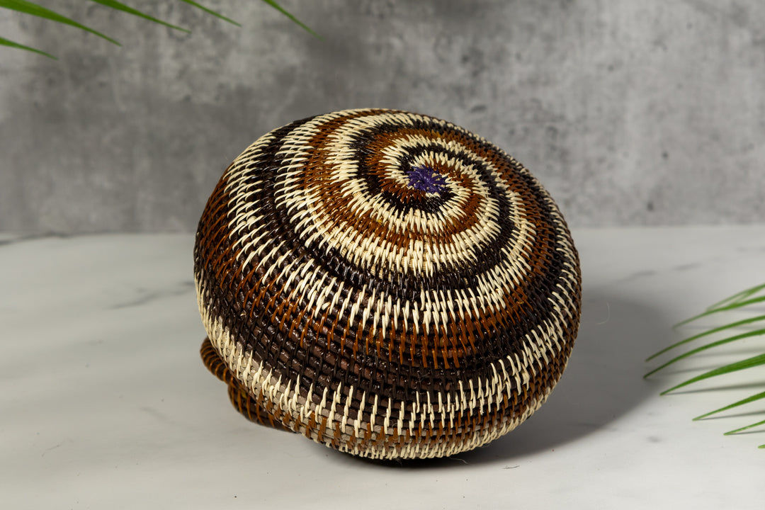 Brown And White Spiral Woven Basket