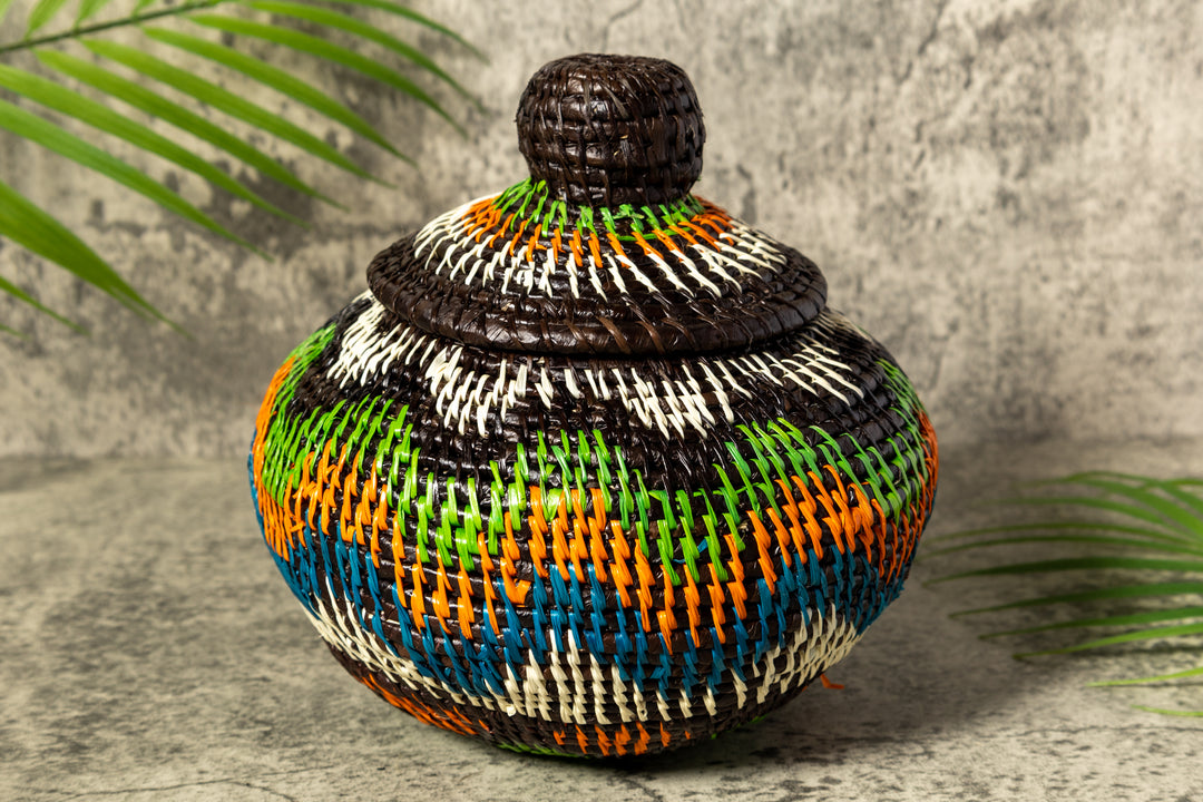 Coastal Waves Woven Basket With Top