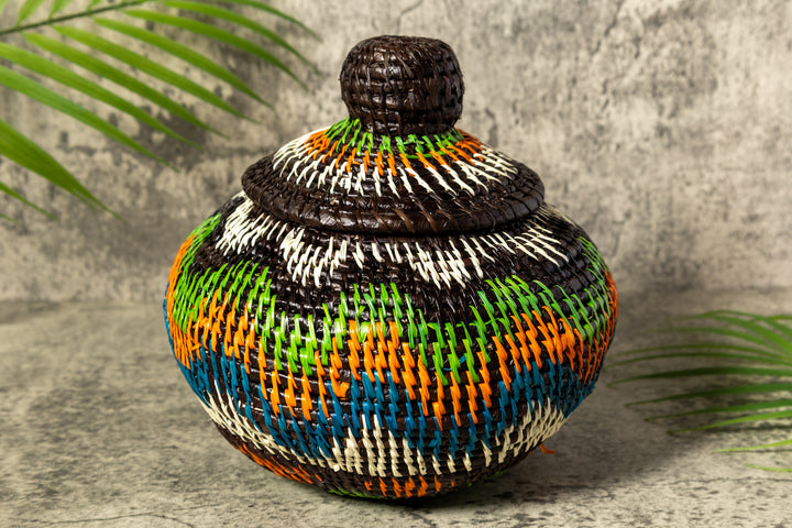 Coastal Waves Woven Basket With Top