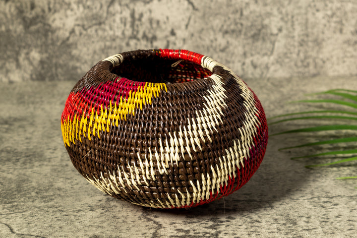 Wild Rainbow Swirl Woven Basket With Top