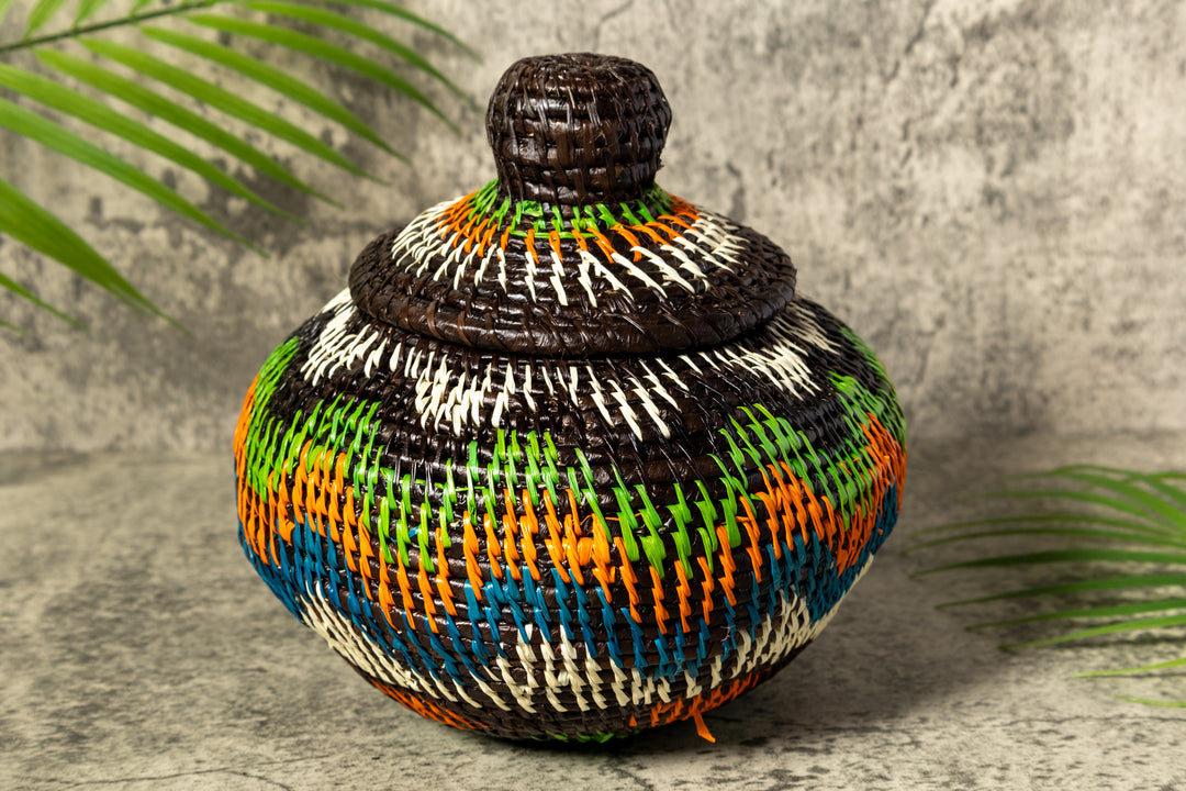 Coastal Waves Woven Basket With Top