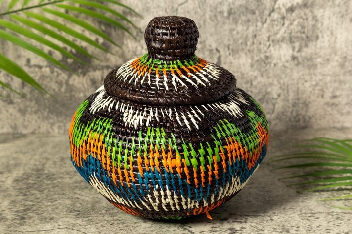 Coastal Waves Woven Basket With Top