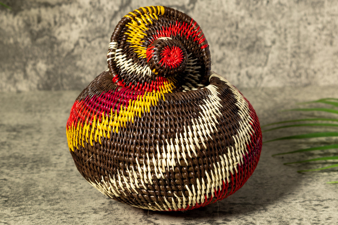 Wild Rainbow Swirl Woven Basket With Top