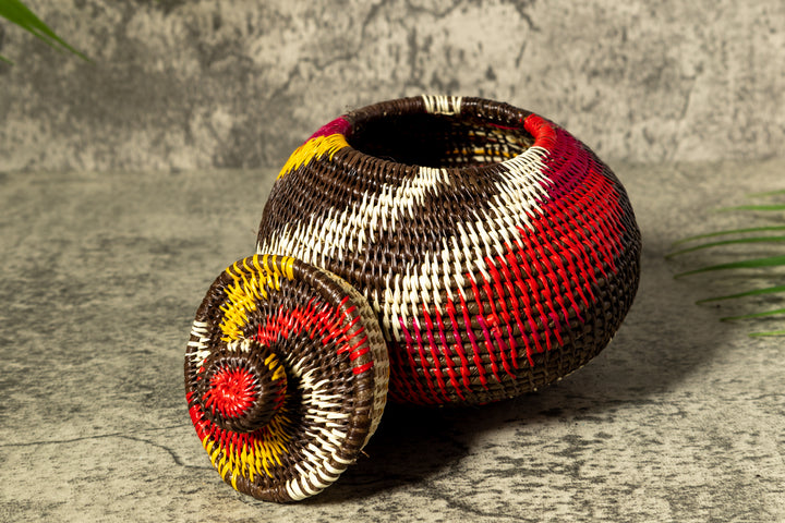Wild Rainbow Swirl Woven Basket With Top