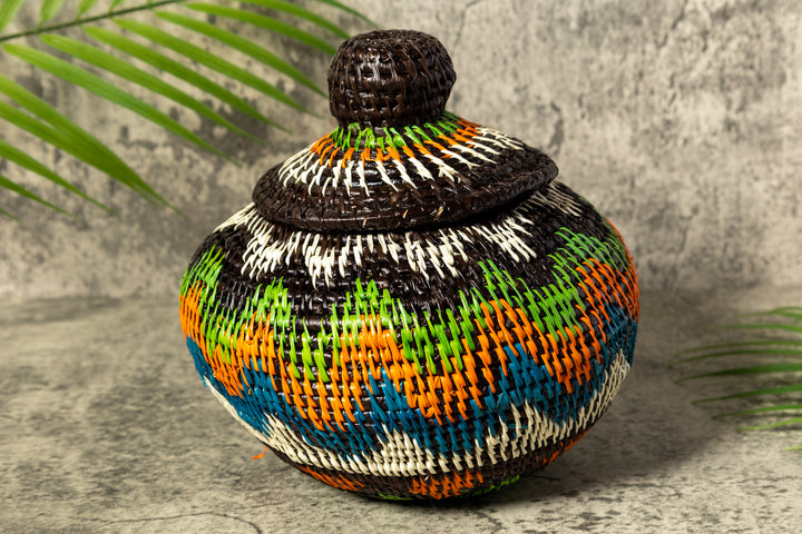 Coastal Waves Woven Basket With Top