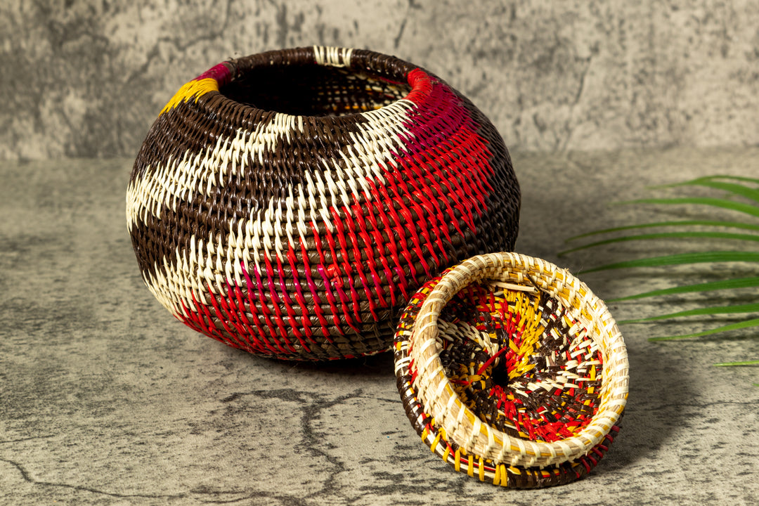 Wild Rainbow Swirl Woven Basket With Top