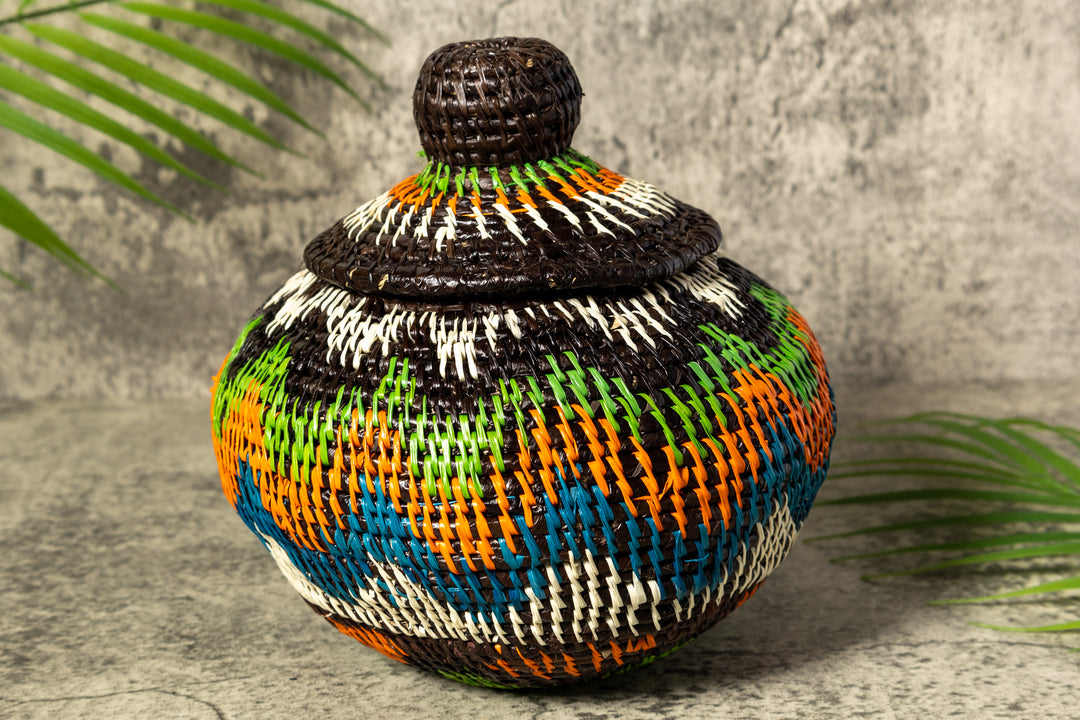 Coastal Waves Woven Basket With Top