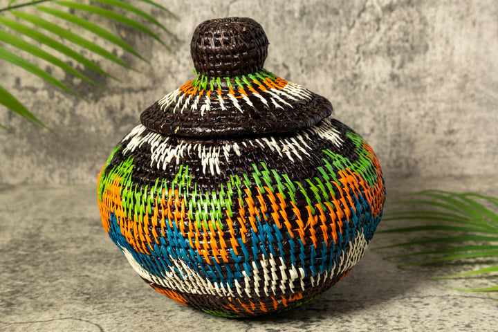 Coastal Waves Woven Basket With Top