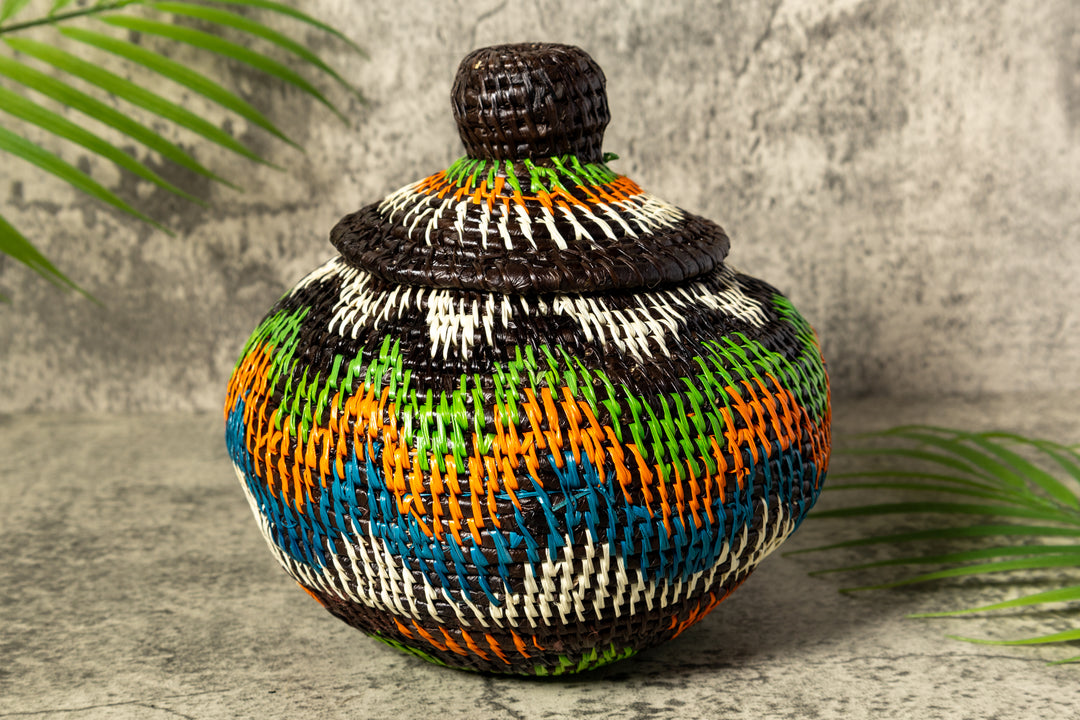 Coastal Waves Woven Basket With Top