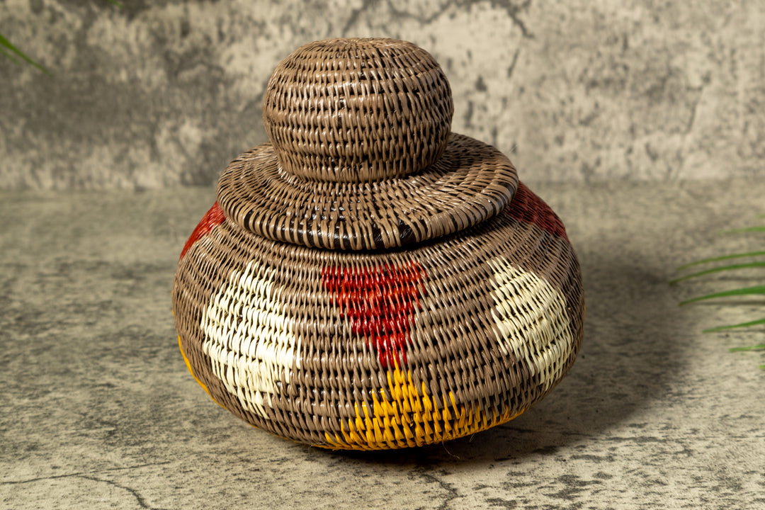 Brown Rainforest Impressions Woven Basket With Top