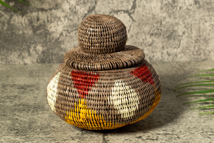 Brown Rainforest Impressions Woven Basket With Top