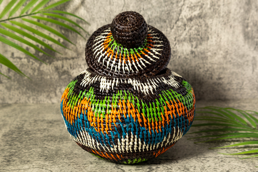 Coastal Waves Woven Basket With Top