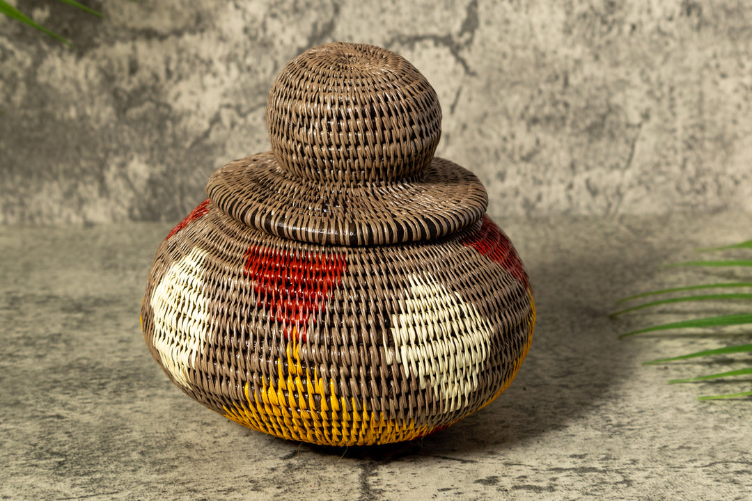 Brown Rainforest Impressions Woven Basket With Top