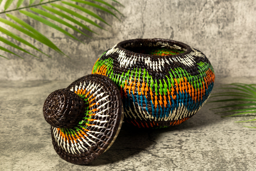 Coastal Waves Woven Basket With Top