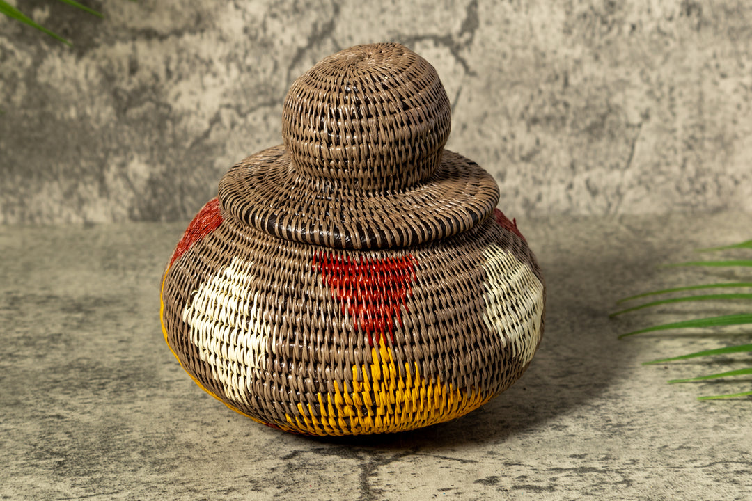 Brown Rainforest Impressions Woven Basket With Top