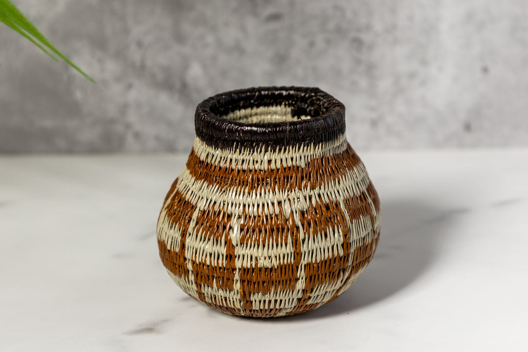 Small Brown And Gray Woven Basket