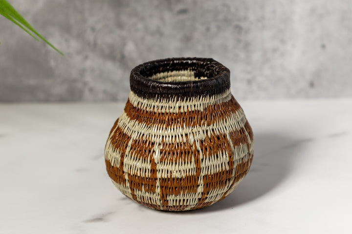Small Brown And Gray Woven Basket