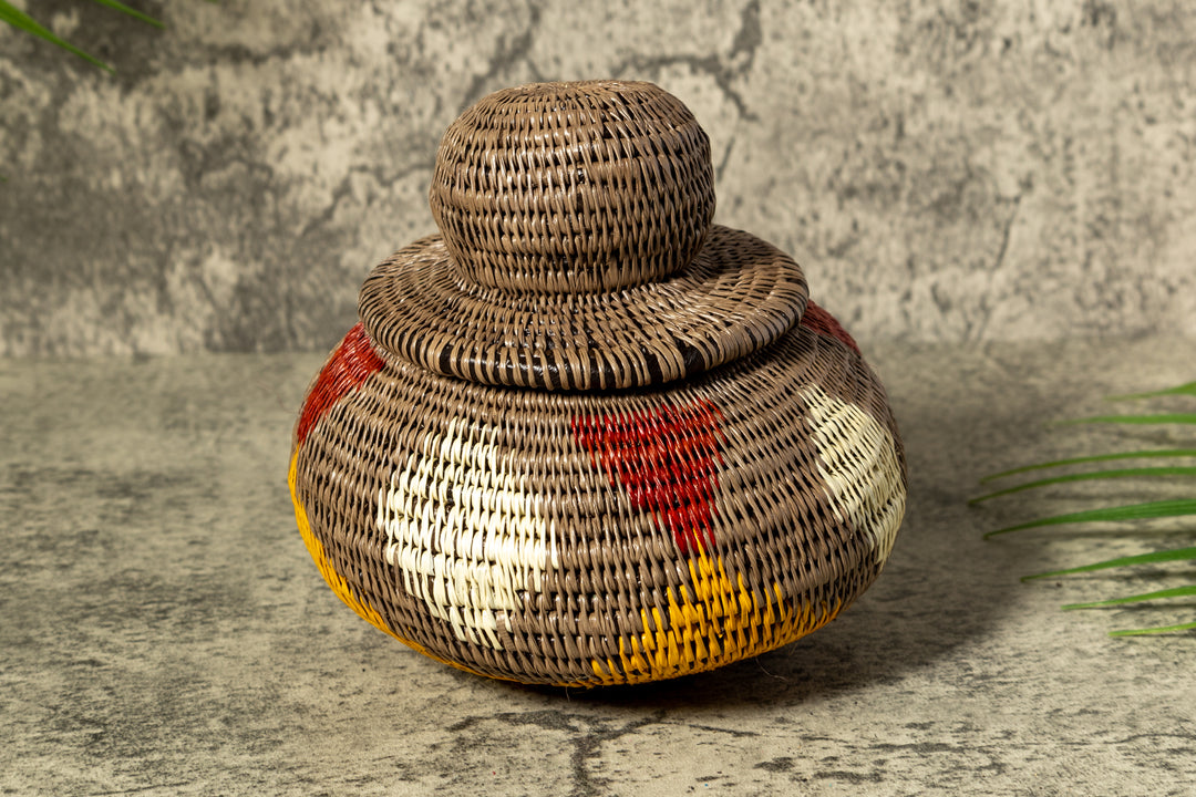 Brown Rainforest Impressions Woven Basket With Top