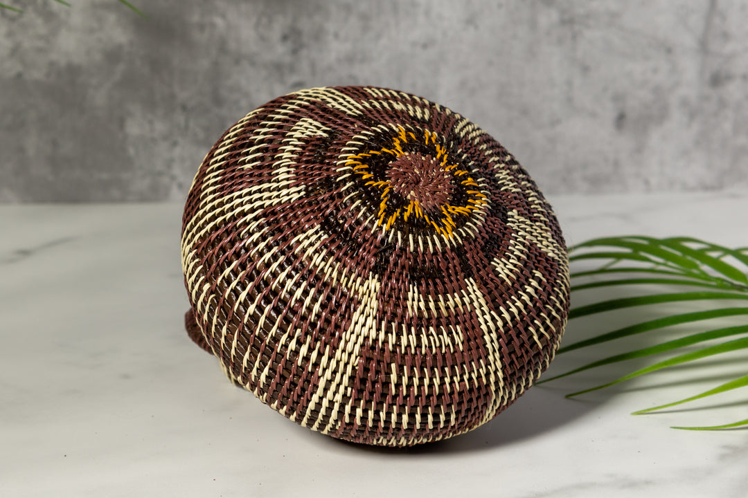 Brown And White Greek Key Woven Basket