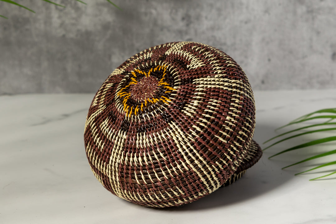 Brown And White Greek Key Woven Basket