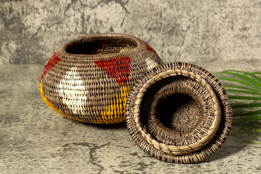 Brown Rainforest Impressions Woven Basket With Top