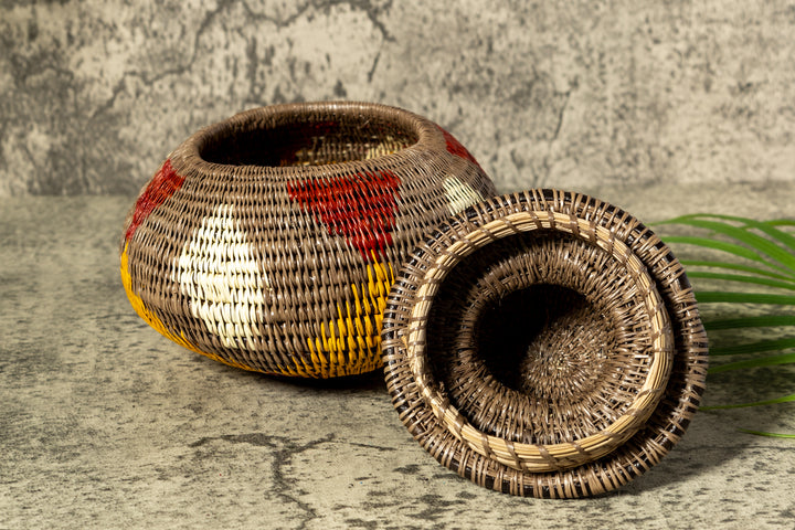 Brown Rainforest Impressions Woven Basket With Top