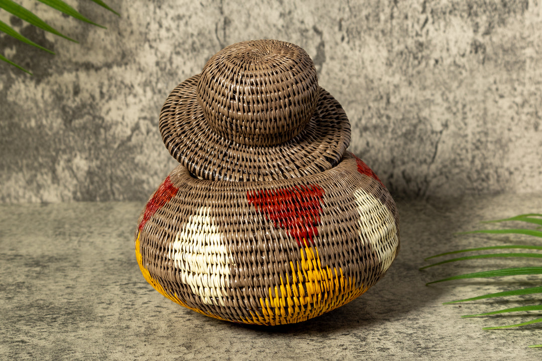 Brown Rainforest Impressions Woven Basket With Top