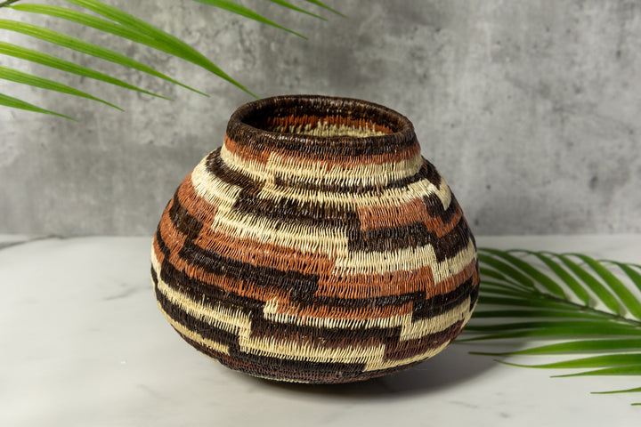ZigZag Brown And White Woven Basket
