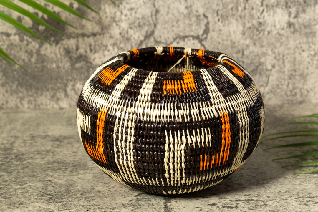 Orange And White Rainforest Flair Woven Basket With Top