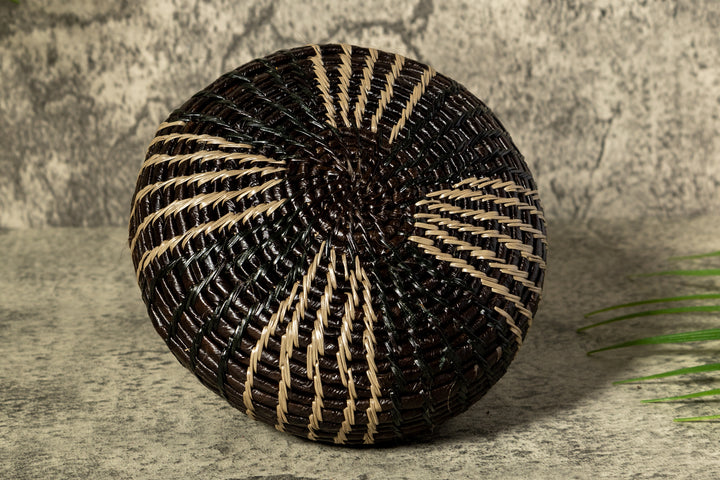 Black And Gray Stripe Woven Basket With Top