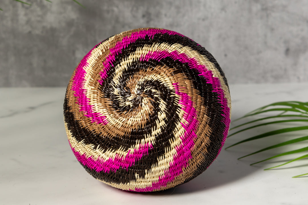 Pink Black And White Spiral Woven Basket