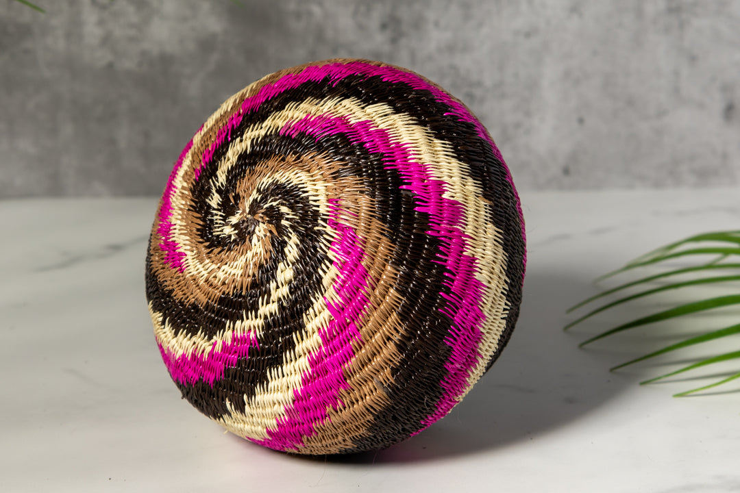 Pink Black And White Spiral Woven Basket
