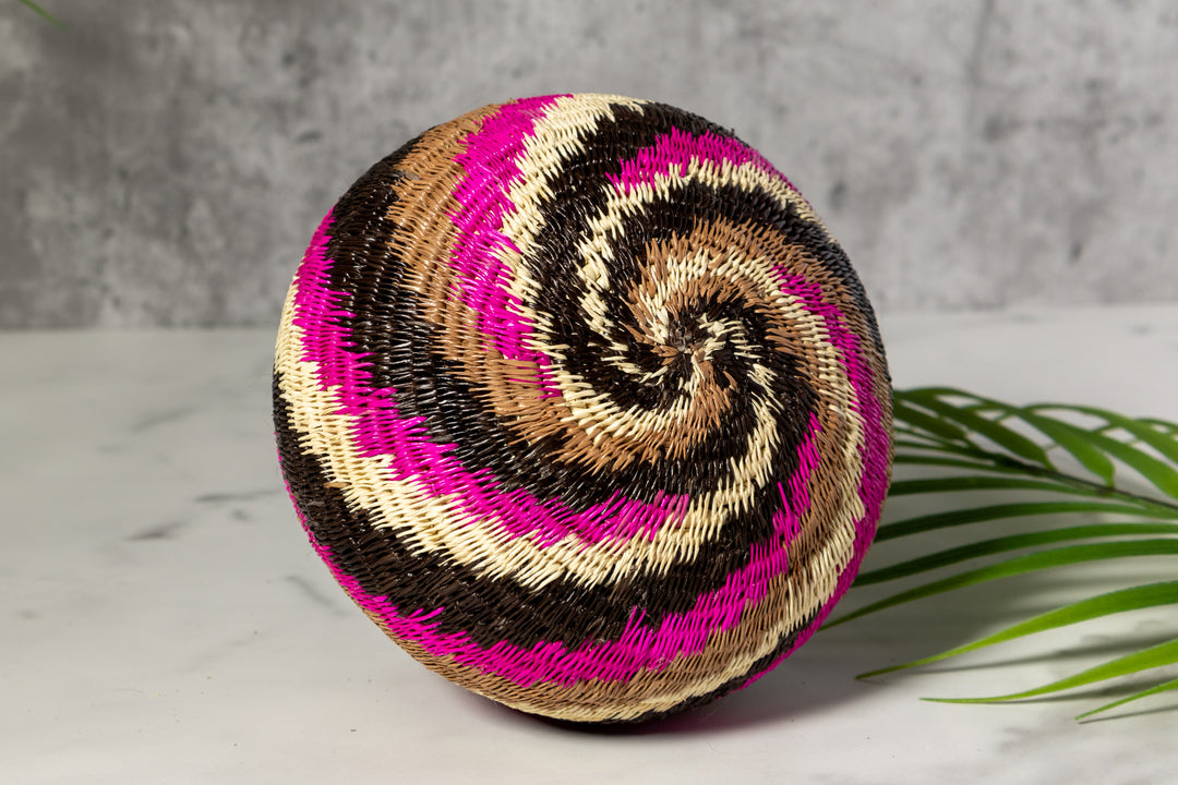 Pink Black And White Spiral Woven Basket