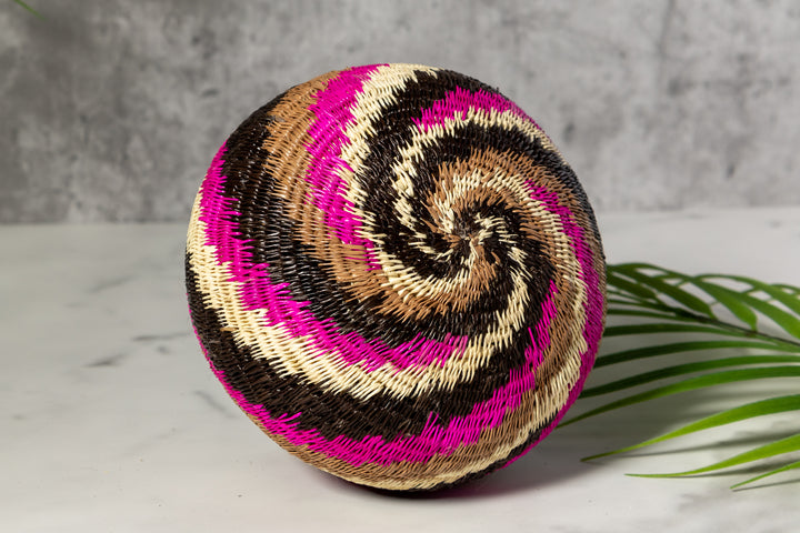 Pink Black And White Spiral Woven Basket