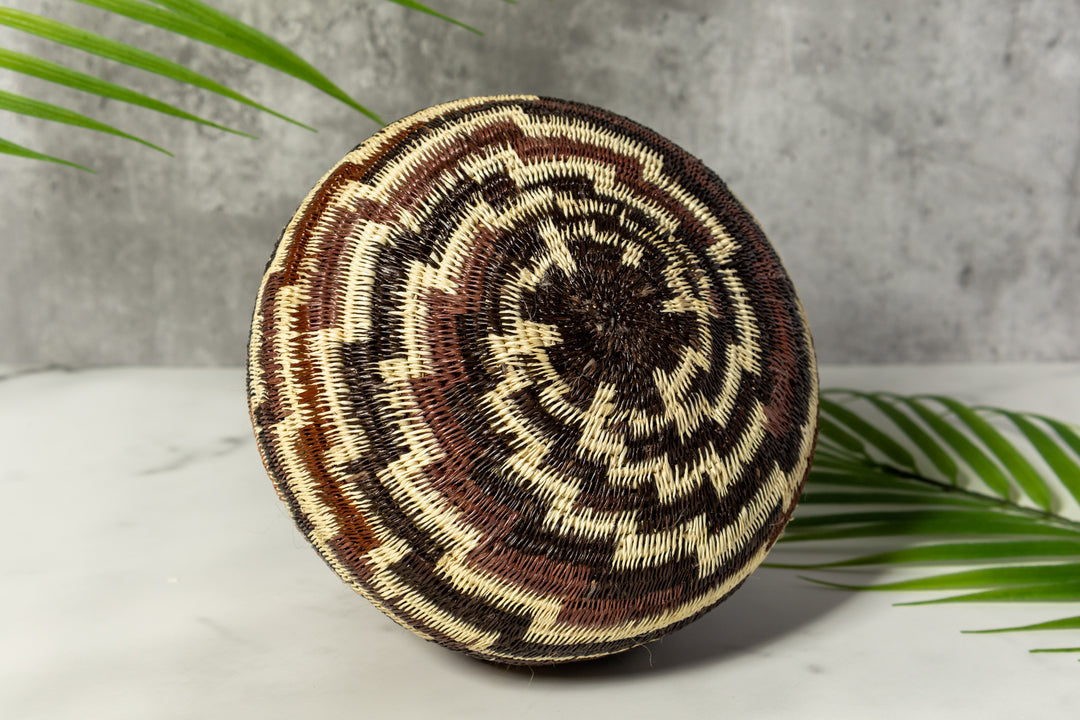 ZigZag Brown And White Woven Basket