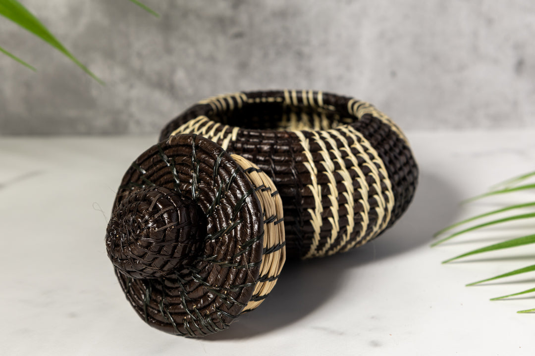 Black And White Woven Basket With Top