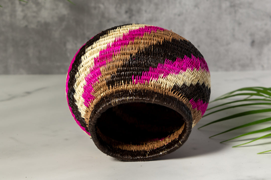 Pink Black And White Spiral Woven Basket