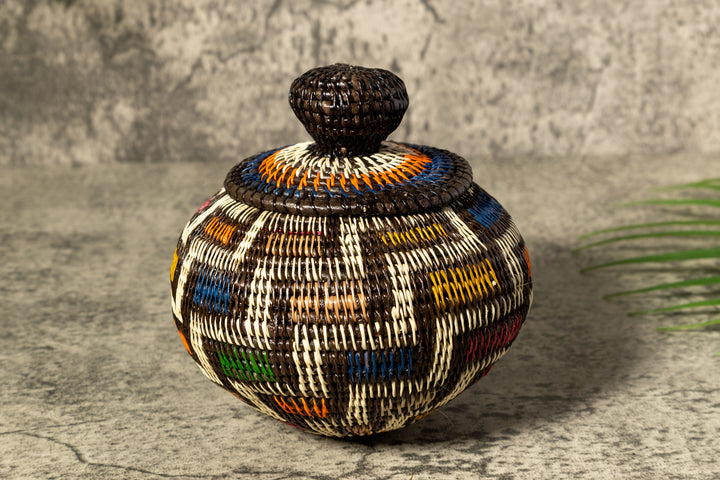 Rainbow Colors Woven Basket With Top