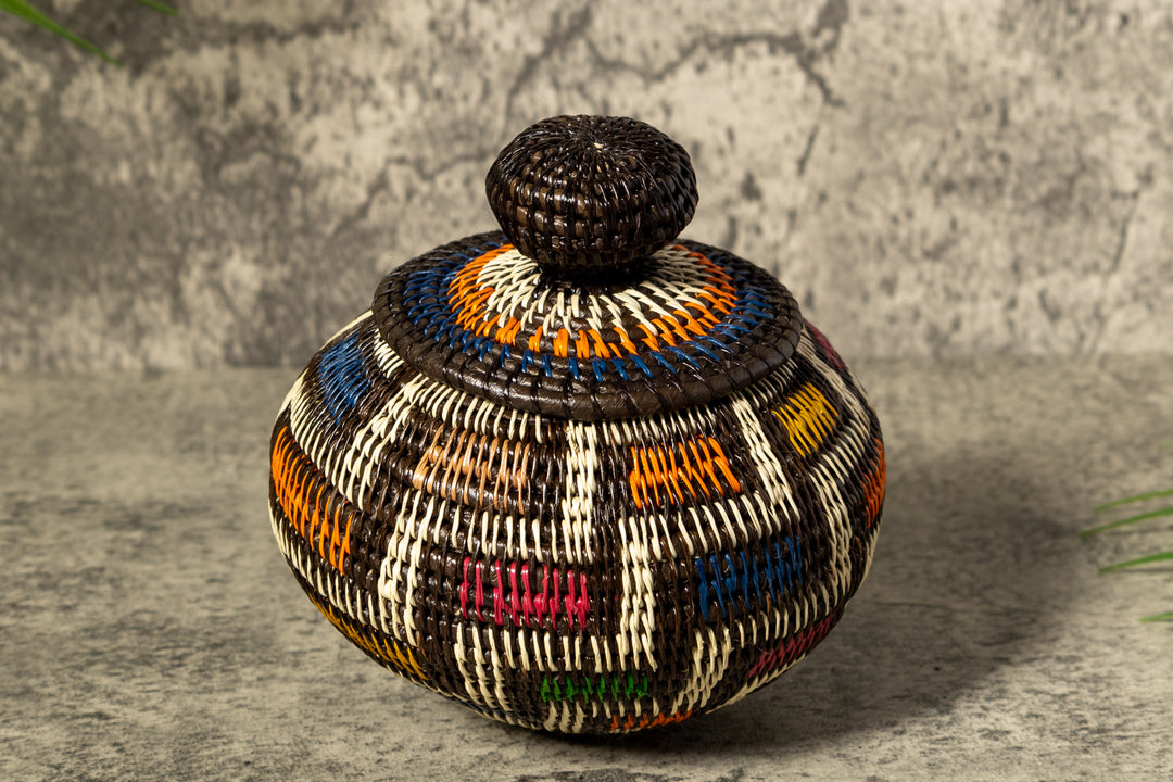 Rainbow Colors Woven Basket With Top