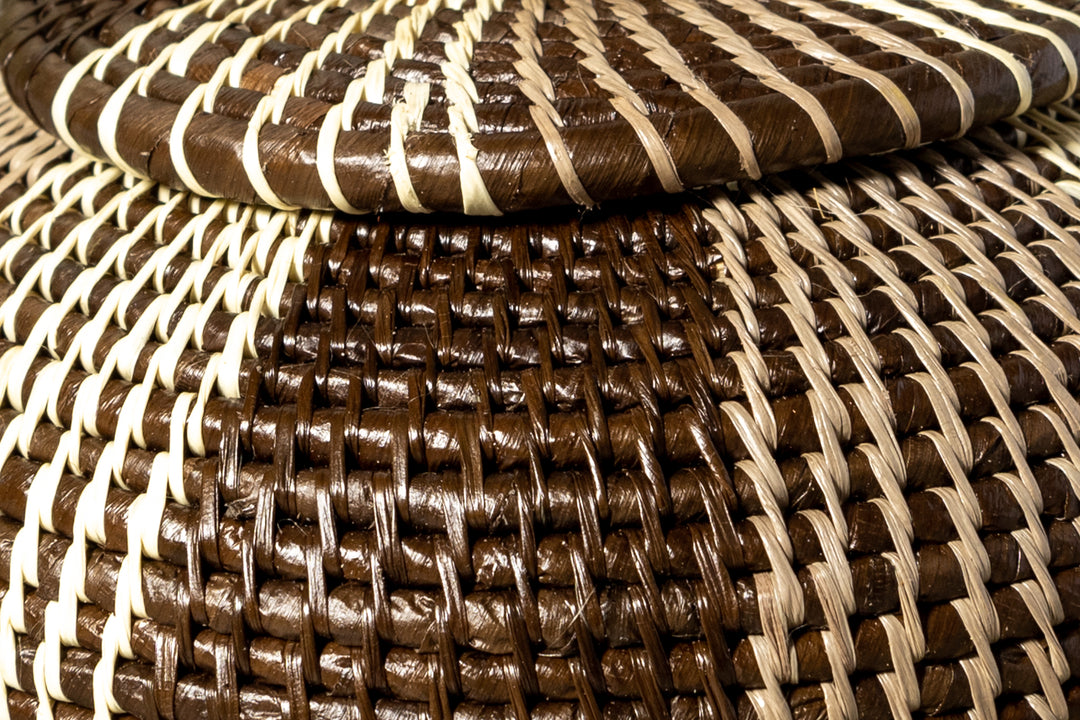 Brown And White Jungle Essence Woven Basket With Top