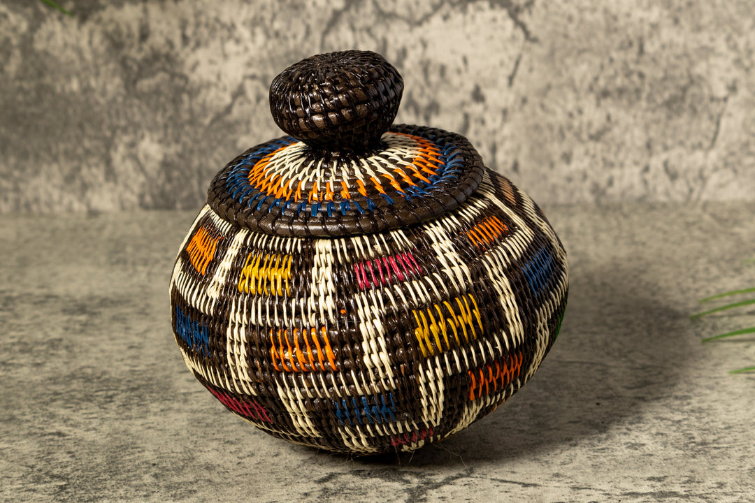 Rainbow Colors Woven Basket With Top