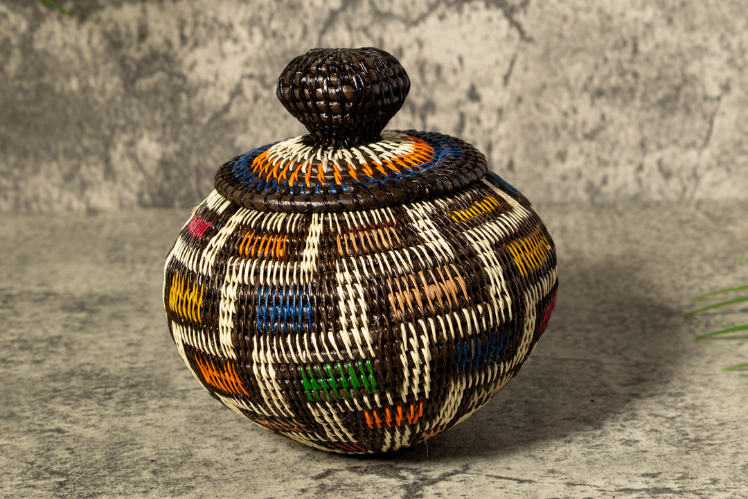 Rainbow Colors Woven Basket With Top