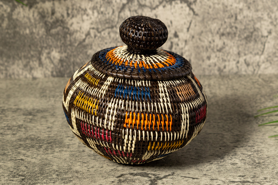 Rainbow Colors Woven Basket With Top